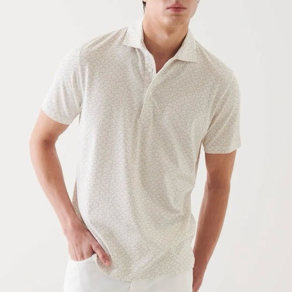 Patrick Assaraf Pima Cotton Stretch White Printed Polo Size Large - Picture 1 of 6